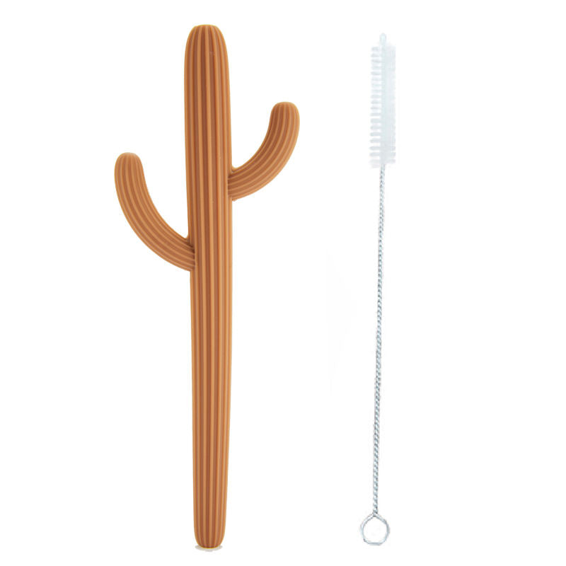 Silicone Cactus Teether and Straw
